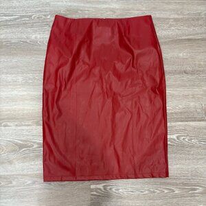 TEMU Red Faux Leather Slim Fit Pencil Skirt Knee lenght sz L